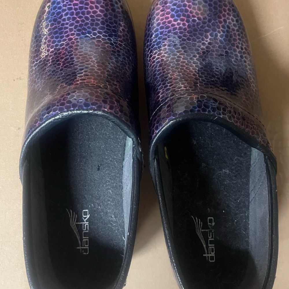 Dansko Purple and Pink Patterned Clogs